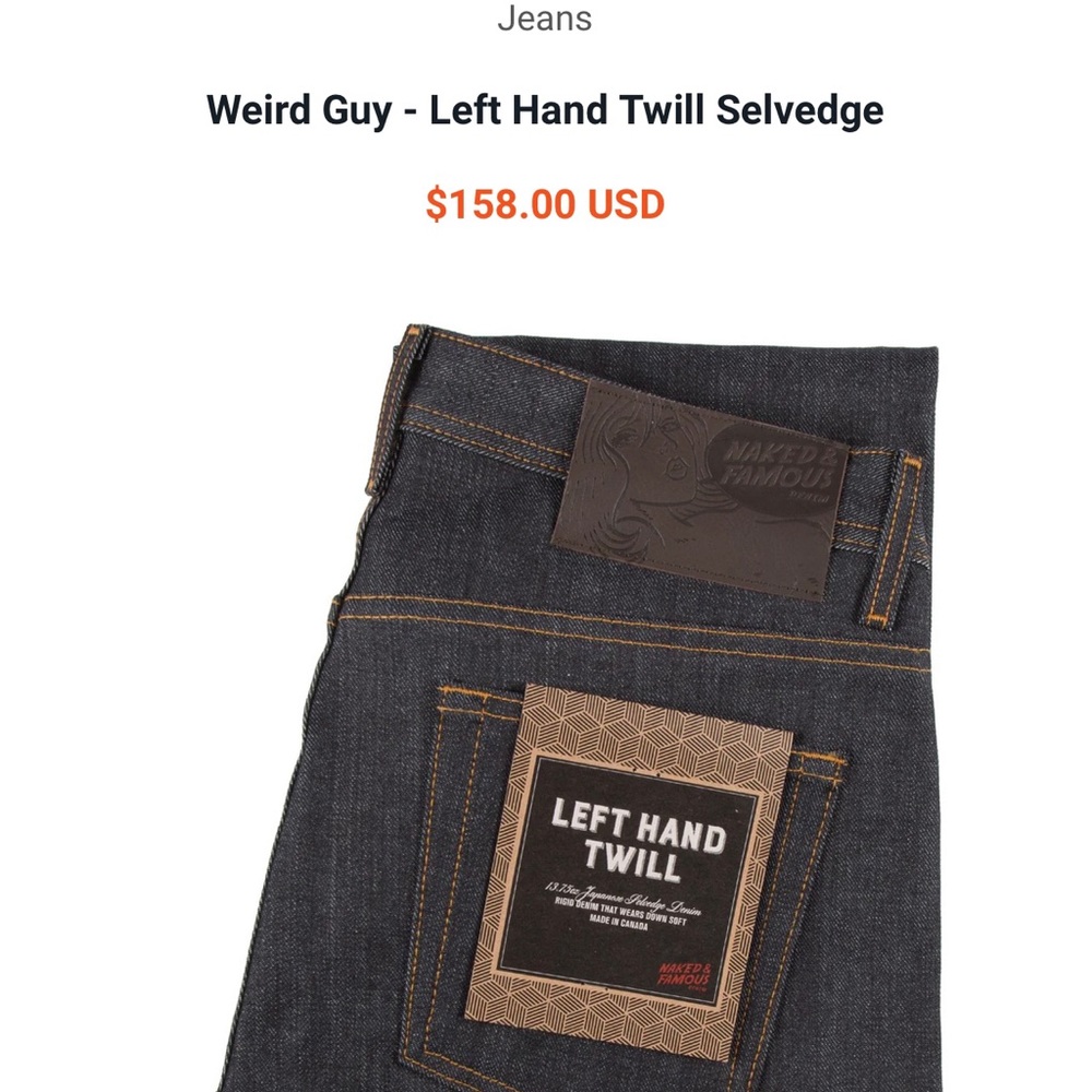 Naked and famous denim 36w weird guy